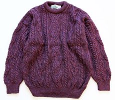 画像1: アイルランド製 aran crafts ケーブル編み ウールニット セーター L★フィッシャーマン (1)