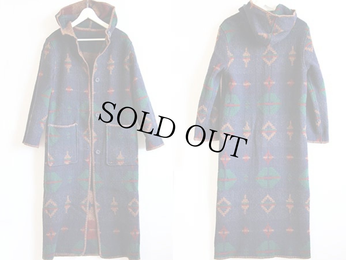 画像2: 00s USA製 WOOLRICH JOHN RICH AND BROS ウールリッチ ネイティブ柄 リバーシブル ロング ウール ブランケット コート W-S (2)