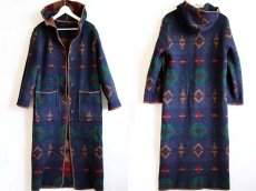 画像2: 00s USA製 WOOLRICH JOHN RICH AND BROS ウールリッチ ネイティブ柄 リバーシブル ロング ウール ブランケット コート W-S (2)