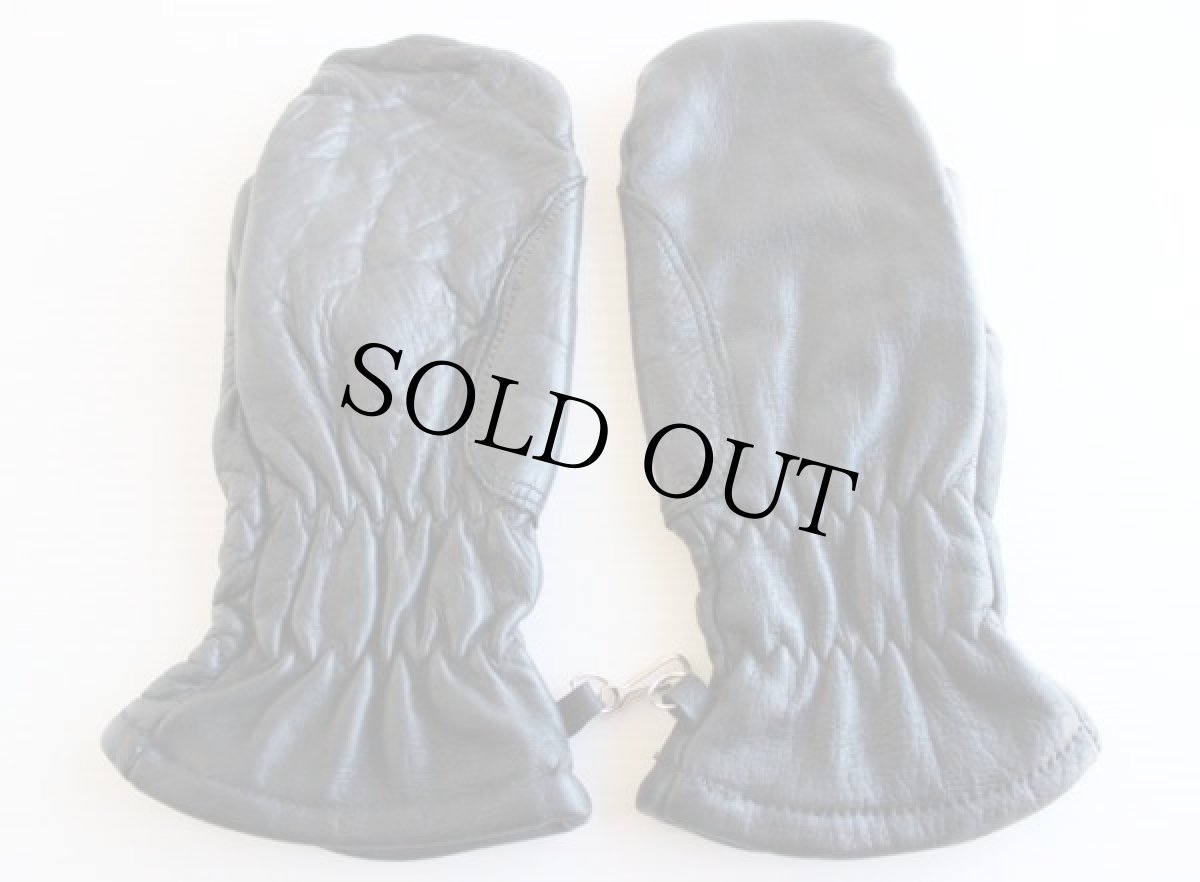 画像2: ビンテージ UNKNOWN レザー ミトン グローブ 黒 M (2)