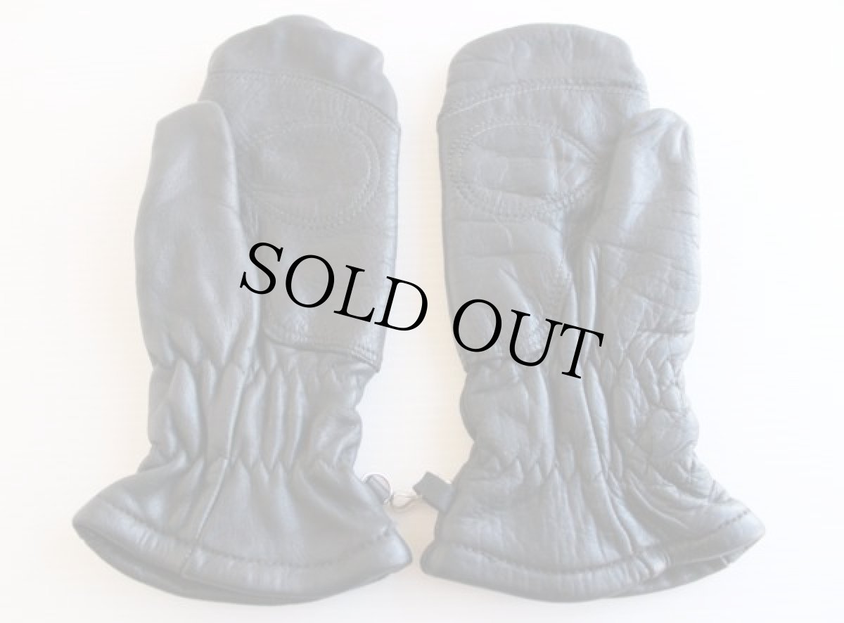 画像3: ビンテージ UNKNOWN レザー ミトン グローブ 黒 M (3)