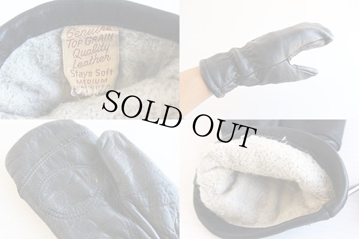 画像4: ビンテージ UNKNOWN レザー ミトン グローブ 黒 M (4)