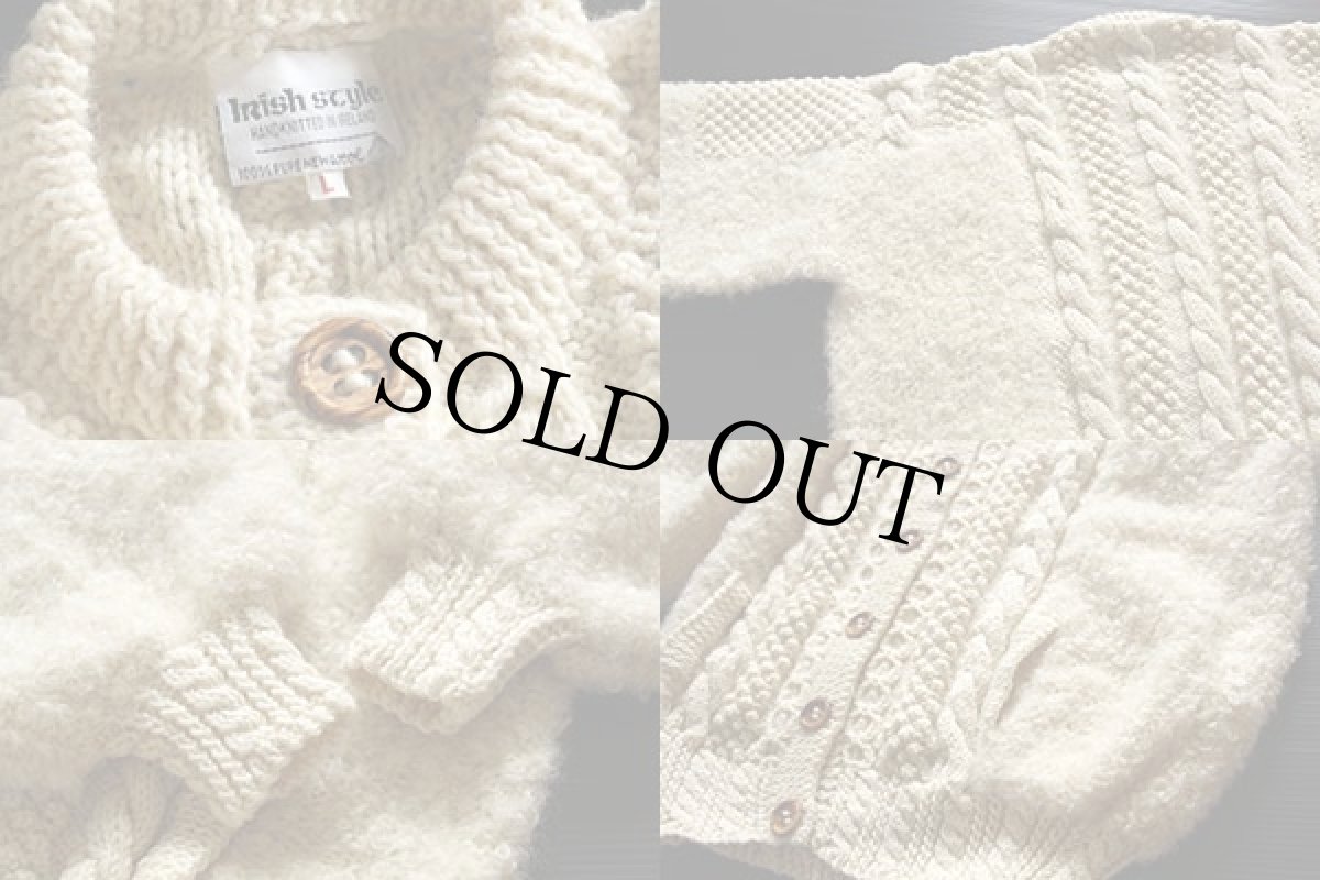 画像3: アイルランド製 ケーブル編み ウール ハンドニット カーディガン L★フィッシャーマン (3)