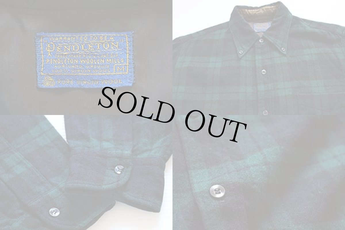 画像3: 60s PENDLETONペンドルトン ブラックウォッチ タータンチェック ボタンダウン ウールシャツ M (3)