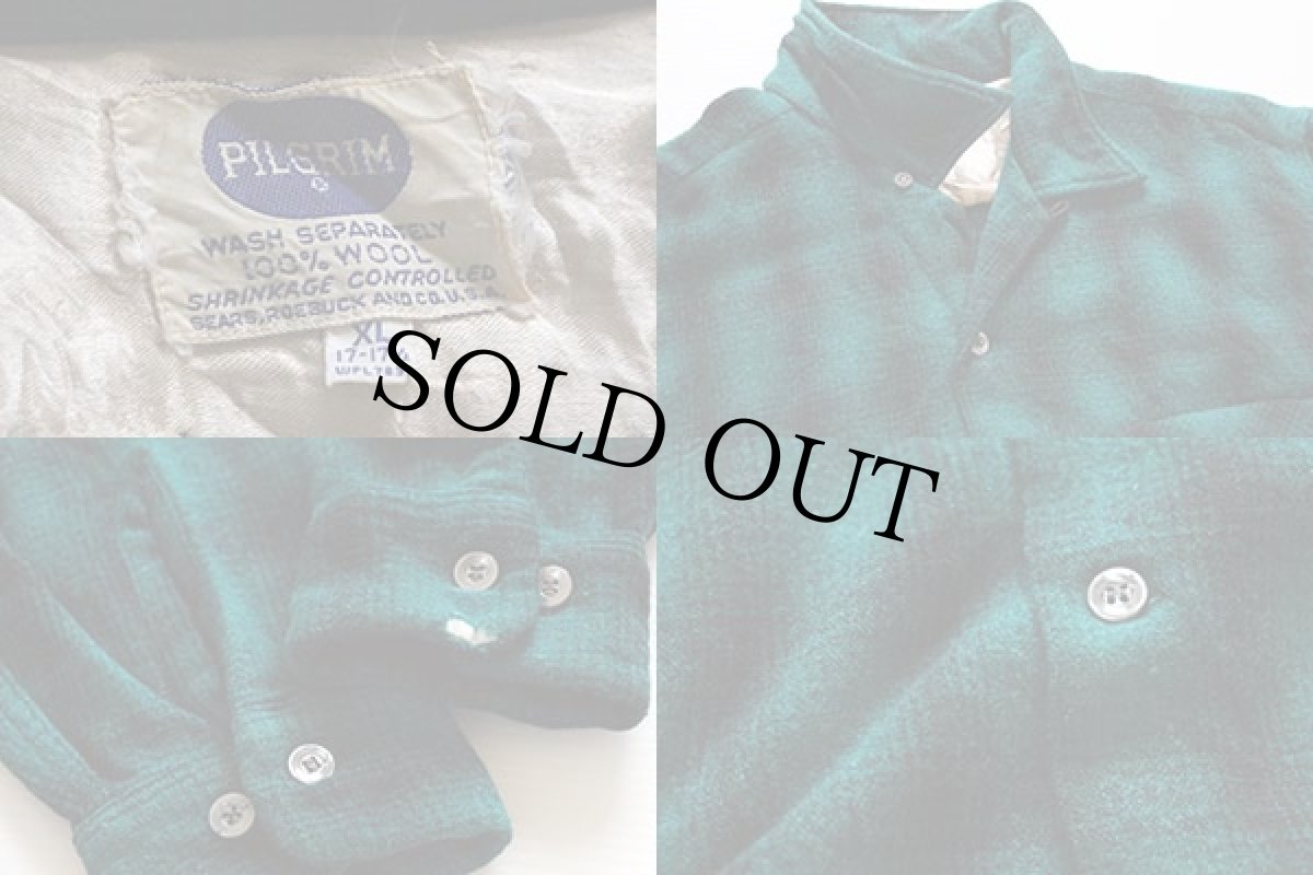 画像3: 50s SEARS PILGRIMピルグリム オンブレチェック ウール オープンカラーシャツ XL (3)