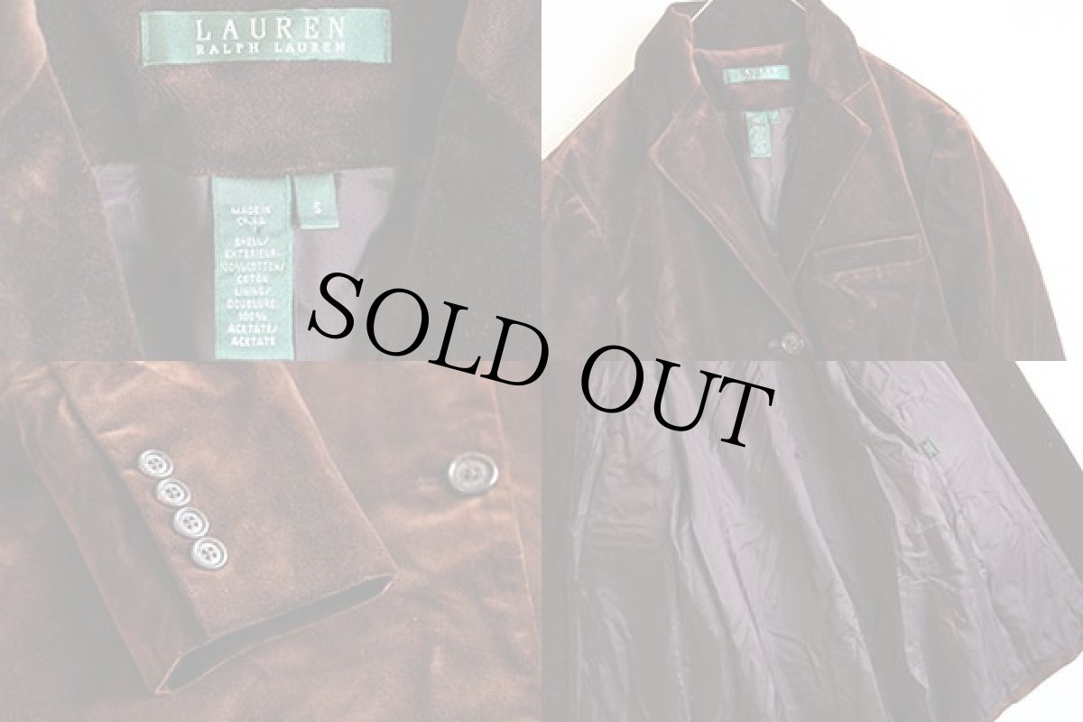 画像3: LAUREN ラルフローレン ベロア チェスターコート 茶 S (3)