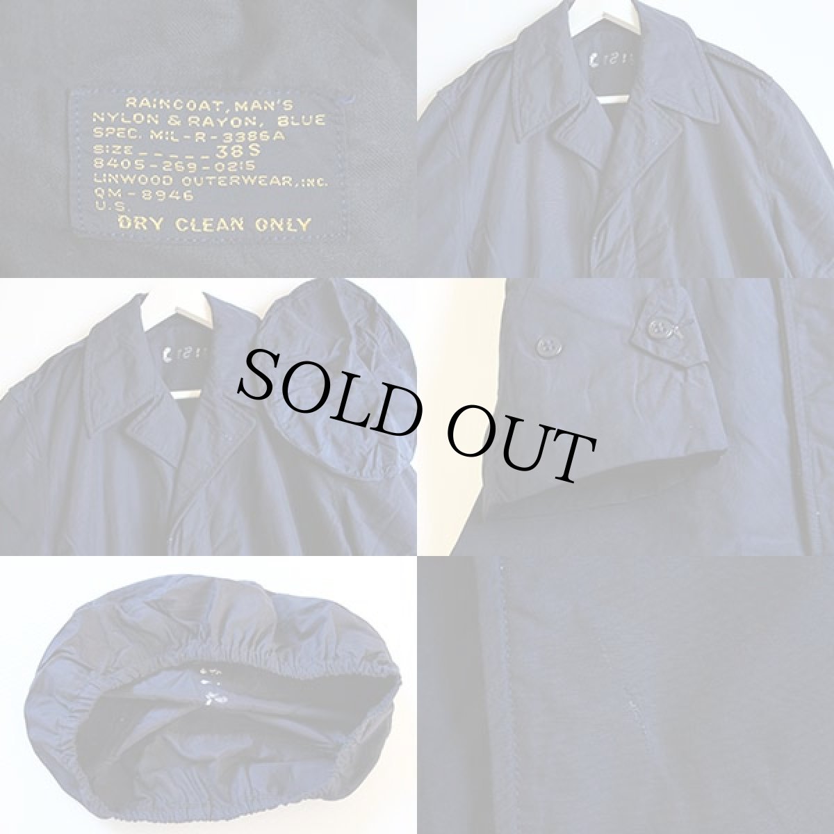 画像3: 50s 米軍 USAF レインコート キャップ付き 紺 38S (3)