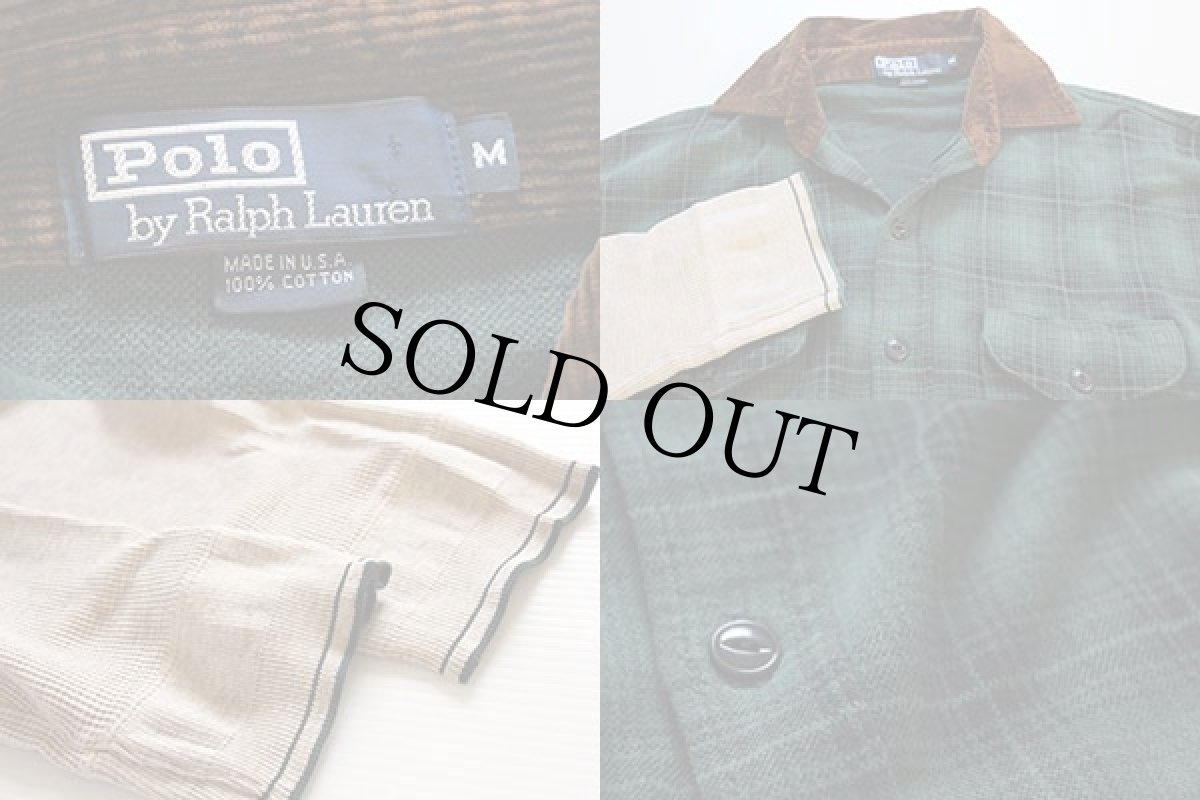 画像3: 90s USA製 ポロ ラルフローレン オンブレチェック サーマル切り替え コットンシャツ (3)