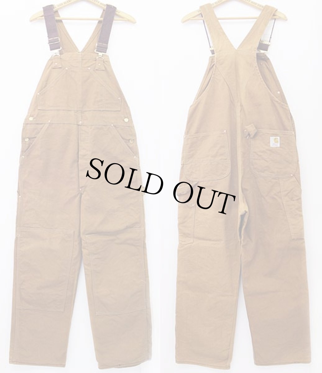 画像2: 70s carharttカーハート 山ポケ ダック地 ダブルニー オーバーオール 茶 (2)