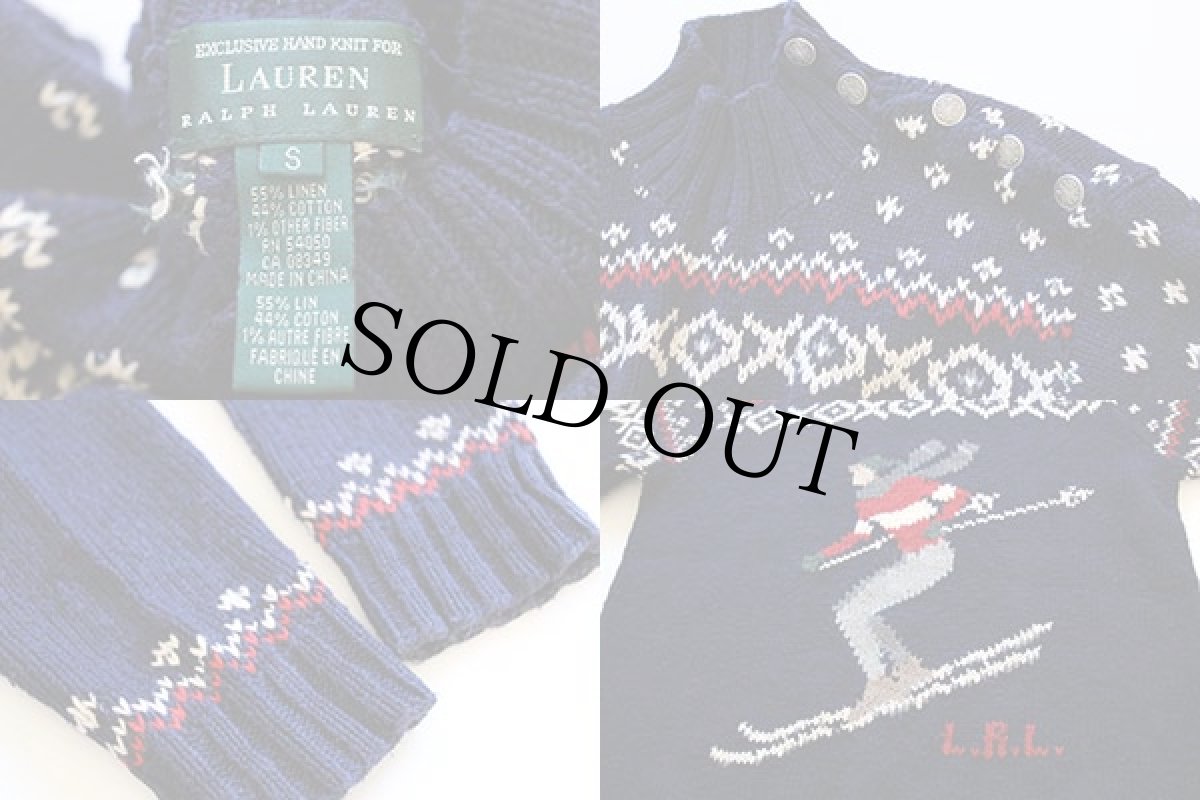 画像3: 00s LAUREN ラルフローレン スキー柄 リネン×コットン ハンドニット セーター S (3)