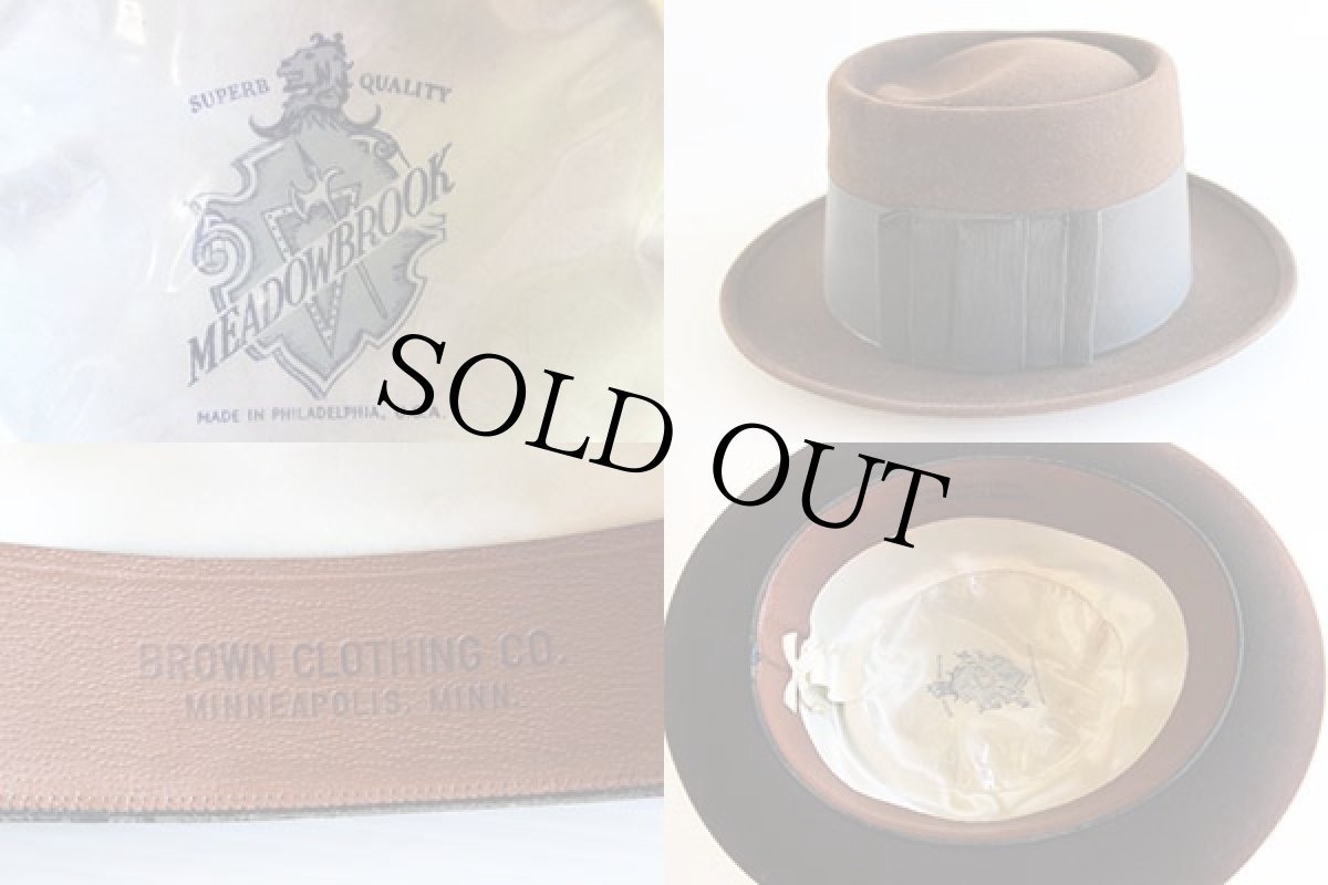 画像3: ビンテージ MEADOWBROOKフェルト ポークパイハット 茶 (3)