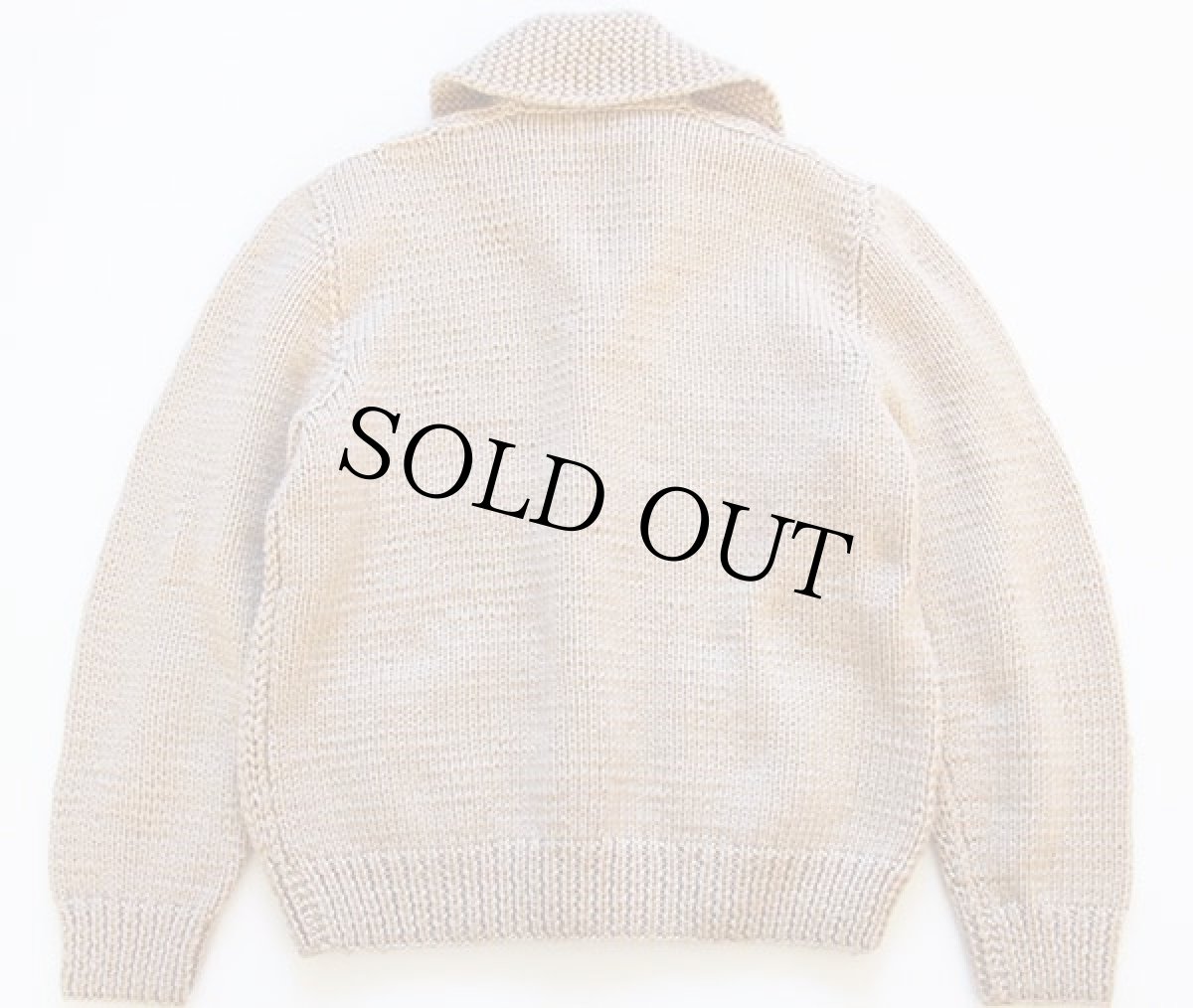 画像2: 70s ハンドメイド 無地  ウール カウチンセーター 薄茶 (2)