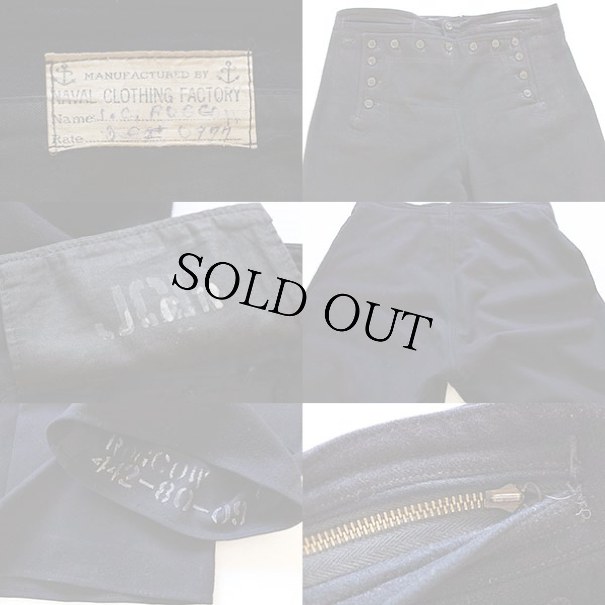 画像3: 40s 米軍 U.S.NAVY NAVAL メルトン ウール セーラーパンツ 濃紺 (3)