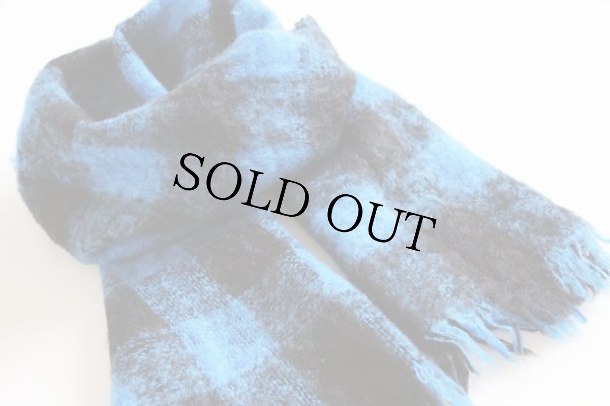 画像2: UNKNOWN バッファローチェック モヘヤ パイル マフラー 青×黒 (2)