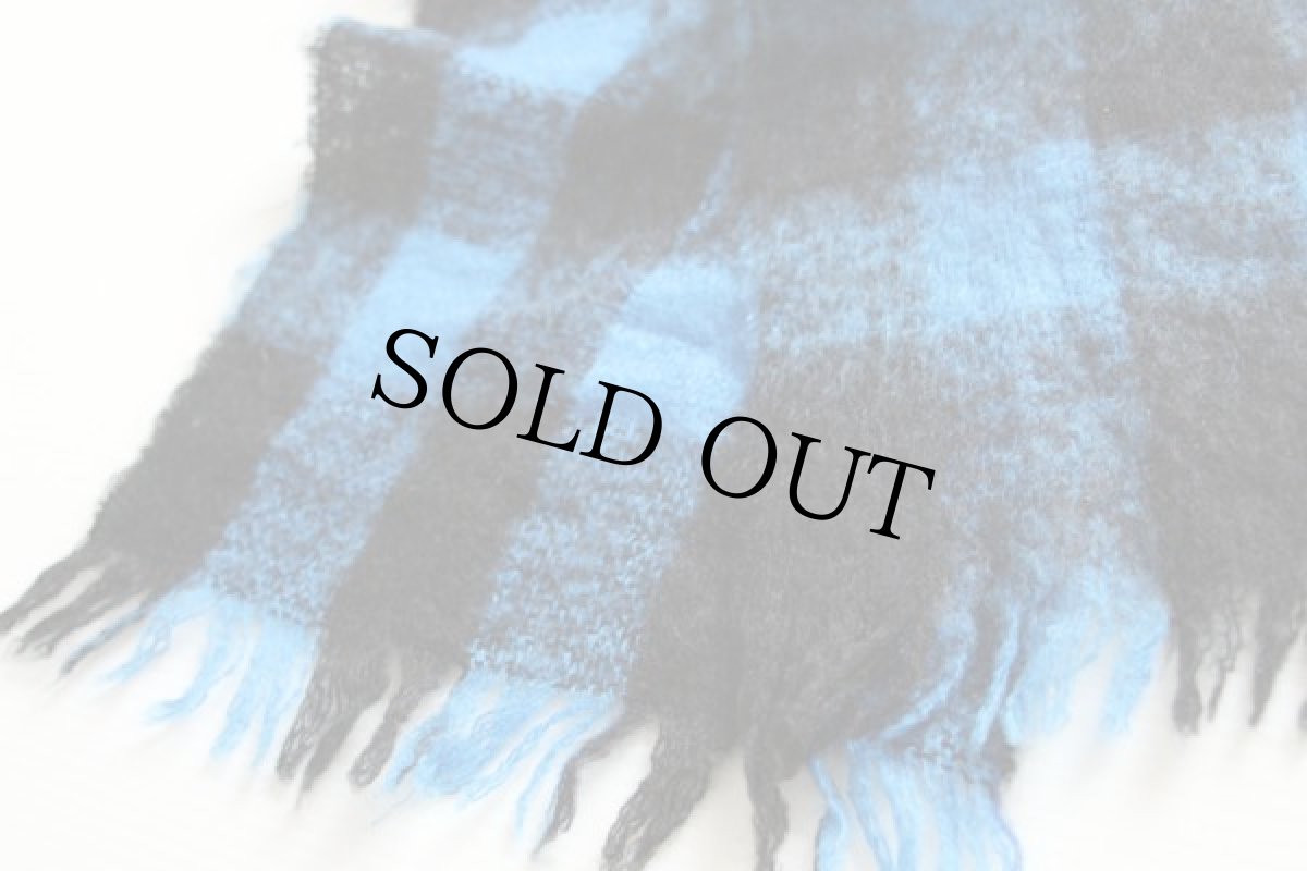 画像3: UNKNOWN バッファローチェック モヘヤ パイル マフラー 青×黒 (3)