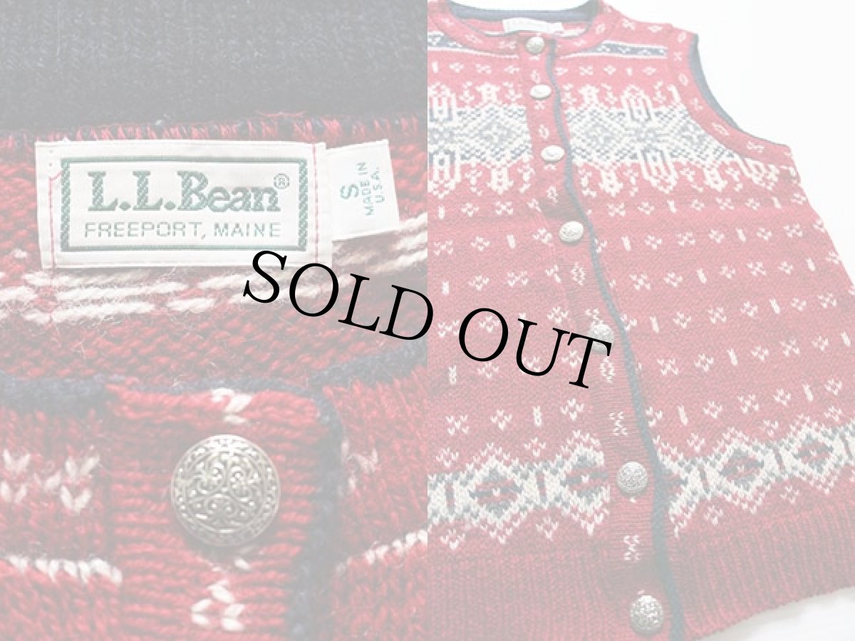 画像3: USA製 L.L.Bean ノルディック柄 ウール ニットベスト カーディガン S (3)