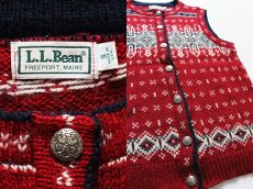 画像3: USA製 L.L.Bean ノルディック柄 ウール ニットベスト カーディガン S (3)