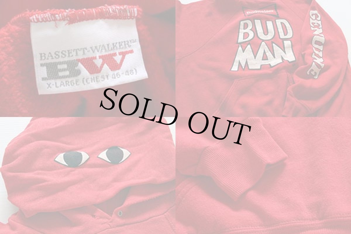 画像3: 80s USA製 Budweiserバドワイザー BUDMANバドマン スウェットパーカー 赤 XL (3)