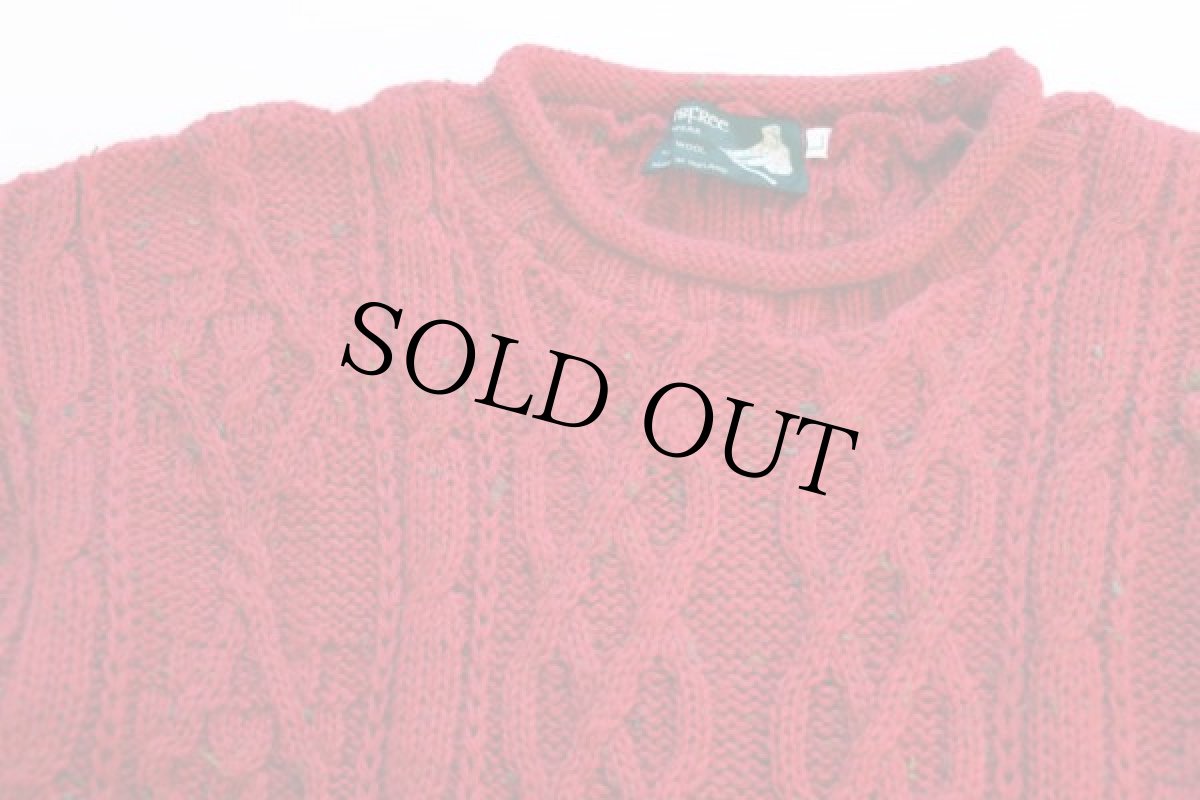 画像3: アイルランド製 INISFREE ロールネック ケーブル編み ウールニット セーター 赤 L★フィッシャーマン (3)