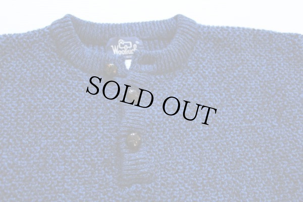 画像3: 80s Woolrichウールリッチ ヘンリーネック ボーダー ウールニット セーター 青 M (3)