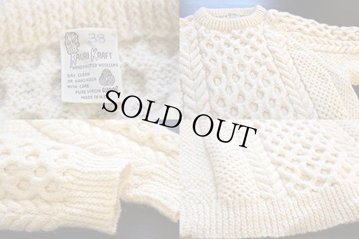 画像4: ニュージーランド製 ケーブル編み ウール ハンドニット セーター 38★フィッシャーマン (4)