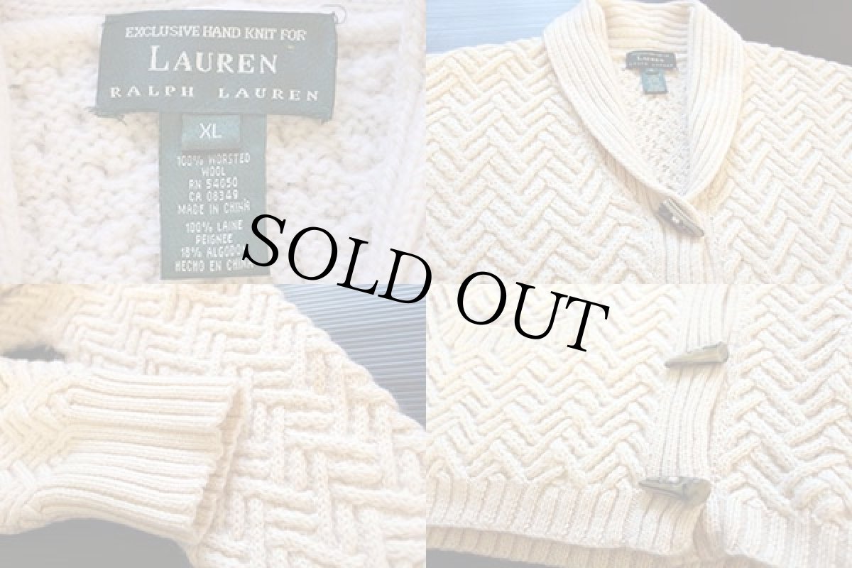 画像4: 00s LAUREN ラルフローレン ウール ハンドニット カーディガン (4)