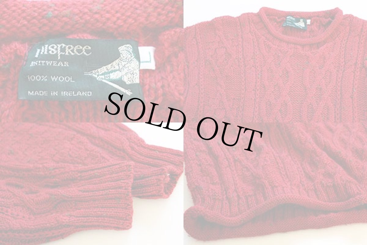 画像4: アイルランド製 INISFREE ロールネック ケーブル編み ウールニット セーター 赤 L★フィッシャーマン (4)