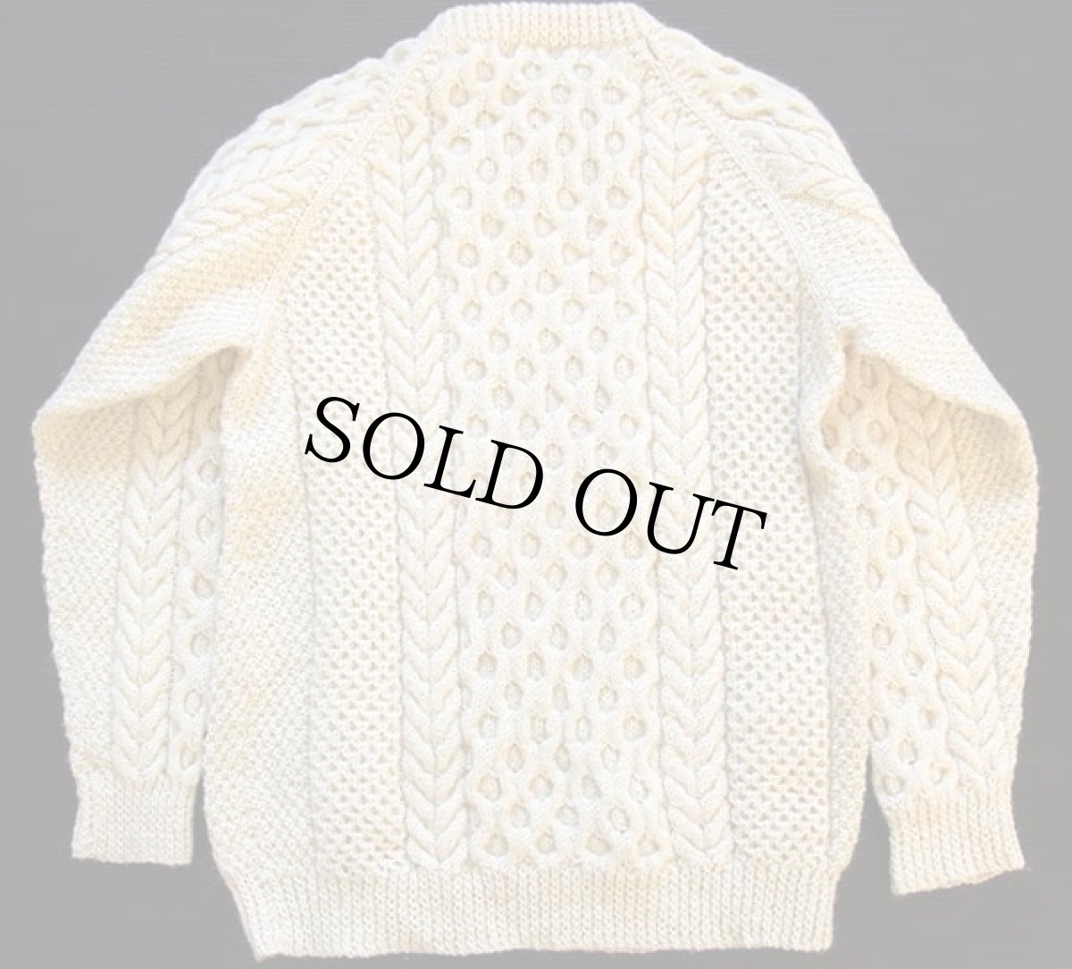 画像2: ニュージーランド製 ケーブル編み ウール ハンドニット セーター 38★フィッシャーマン (2)