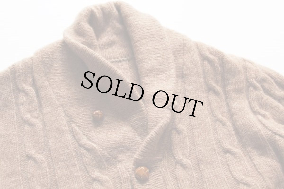 画像3: ビンテージ ショールカラー エルボーパッチ付き ケーブル編み ウールニット カーディガン (3)