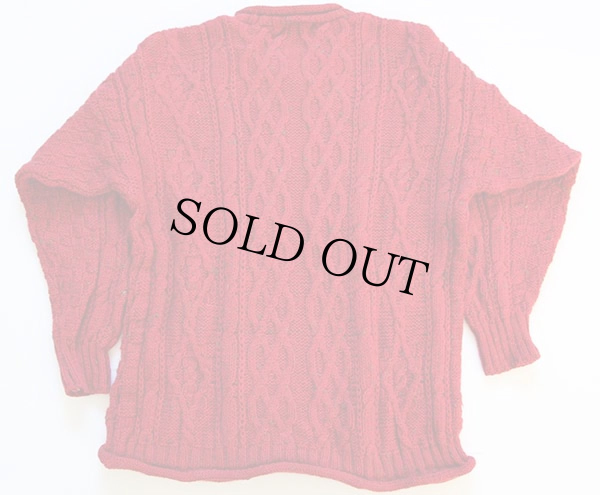 画像2: アイルランド製 INISFREE ロールネック ケーブル編み ウールニット セーター 赤 L★フィッシャーマン (2)