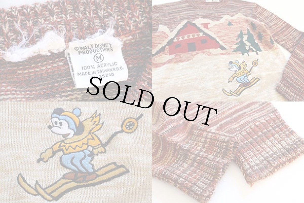 画像4: 70s KENNINGTONケニントン ミッキー マウス スキー 刺繍 アクリルニット セーター M (4)