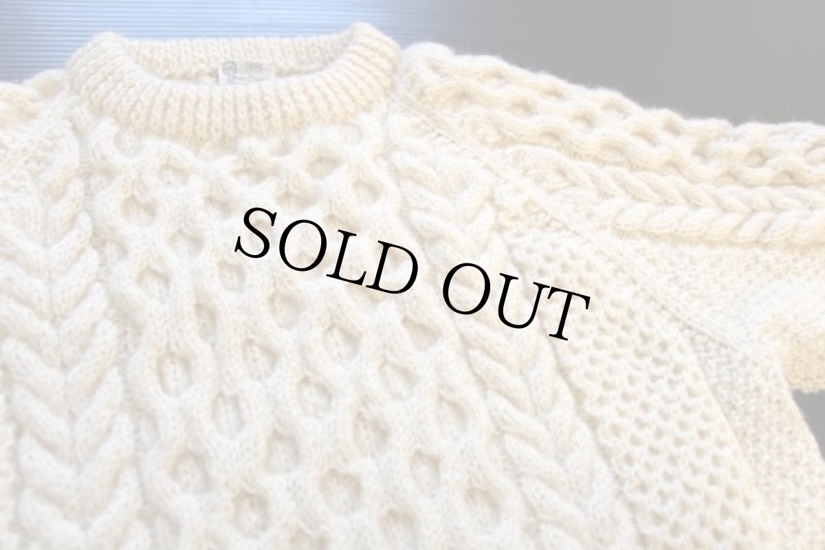 画像3: ニュージーランド製 ケーブル編み ウール ハンドニット セーター 38★フィッシャーマン (3)