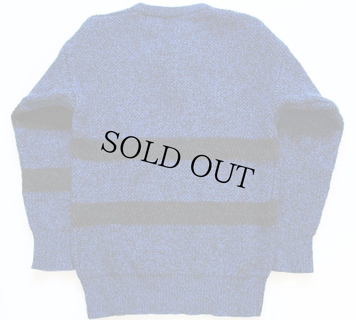 画像2: 80s Woolrichウールリッチ ヘンリーネック ボーダー ウールニット セーター 青 M (2)