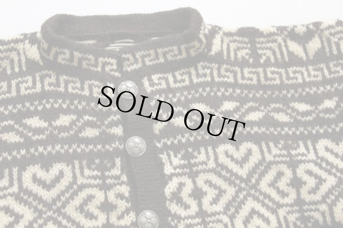 画像3: ビンテージ ノルディック柄 ウールニット カーディガン 茶 (3)