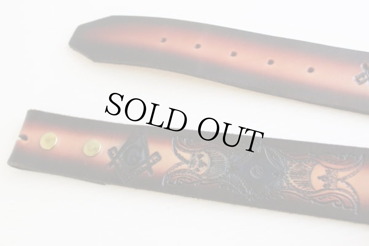 画像2: フリーメイソン 型押し レザーベルト★389 (2)