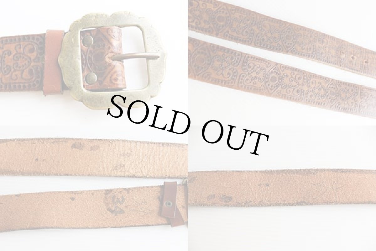 画像3: 70s UNKNOWN カービング レザーベルト 34★378 (3)