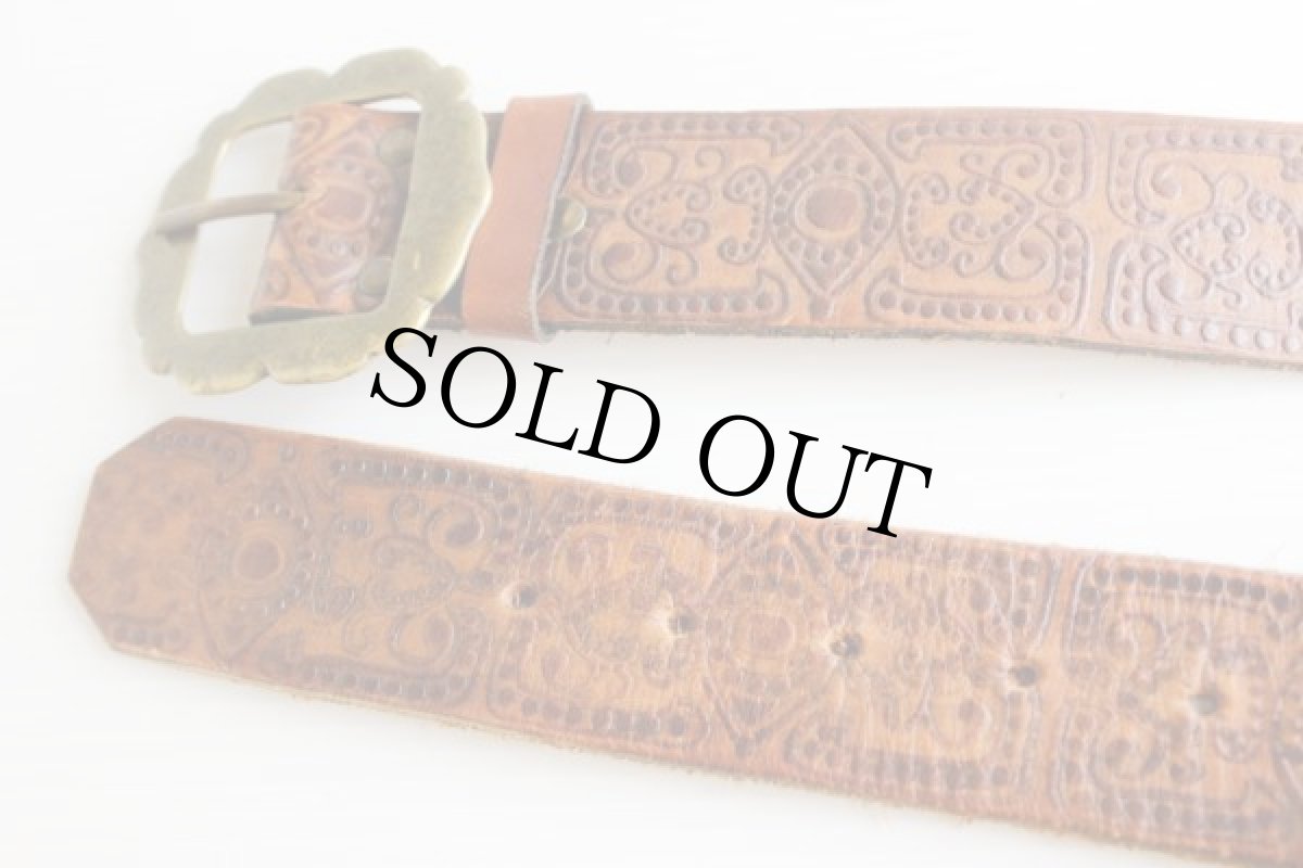 画像2: 70s UNKNOWN カービング レザーベルト 34★378 (2)