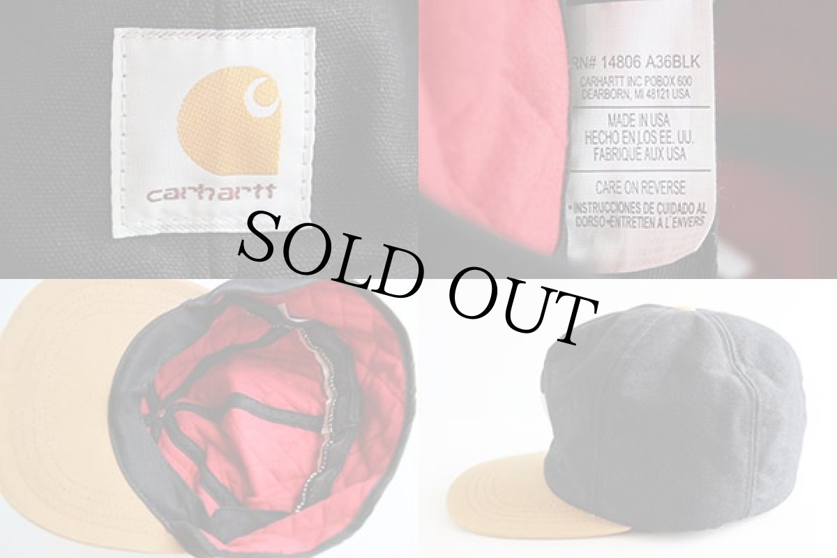 画像3: 90s USA製 carharttカーハート 耳当て付き ダック地 キャップ 黒×薄茶 L (3)