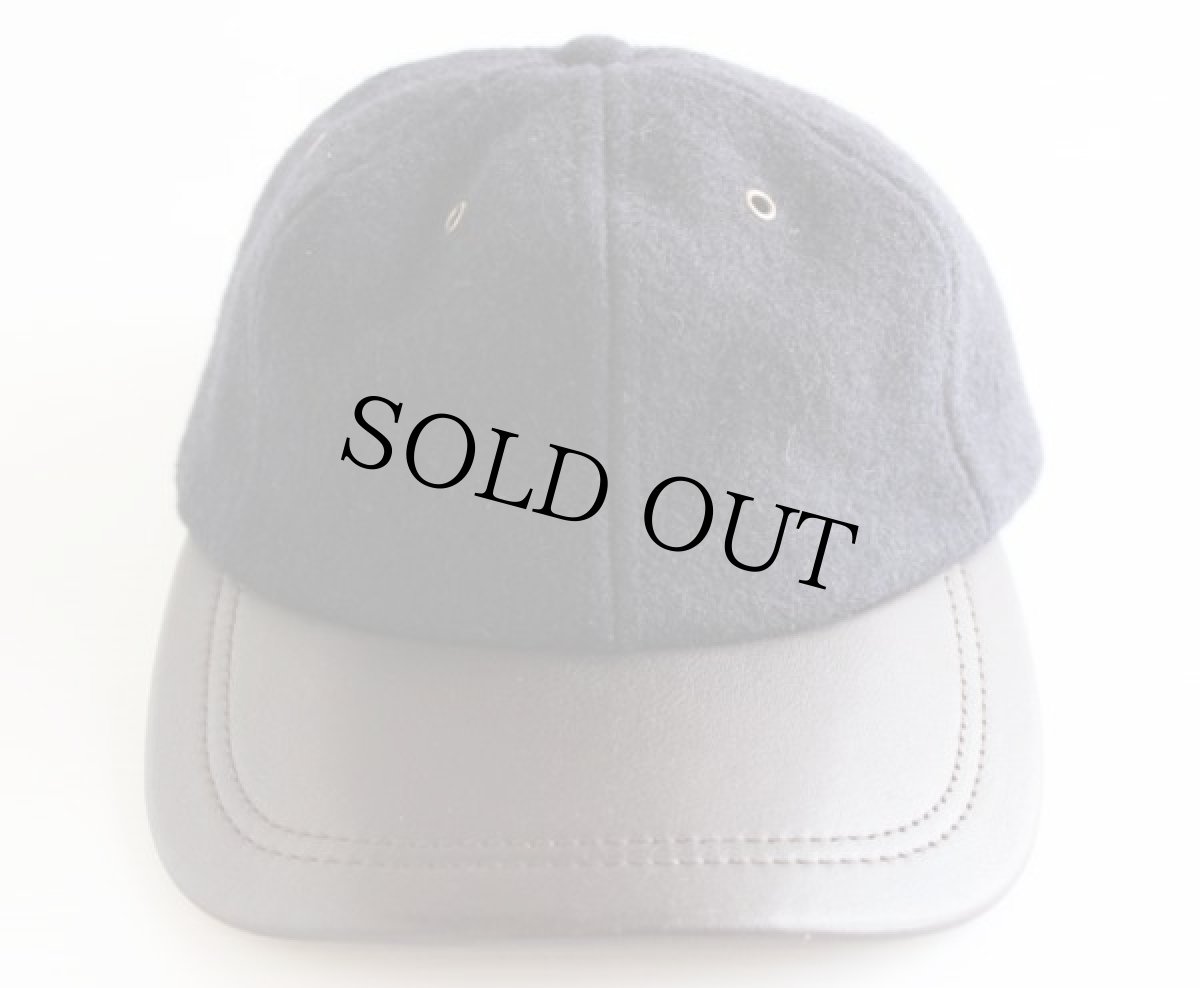 画像2: USA製 ウール×レザー キャップ 黒×焦げ茶 (2)