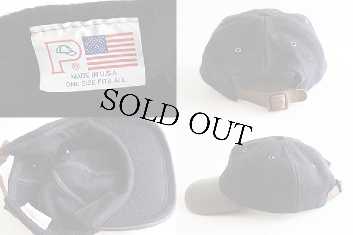 画像3: USA製 ウール×レザー キャップ 黒×焦げ茶 (3)