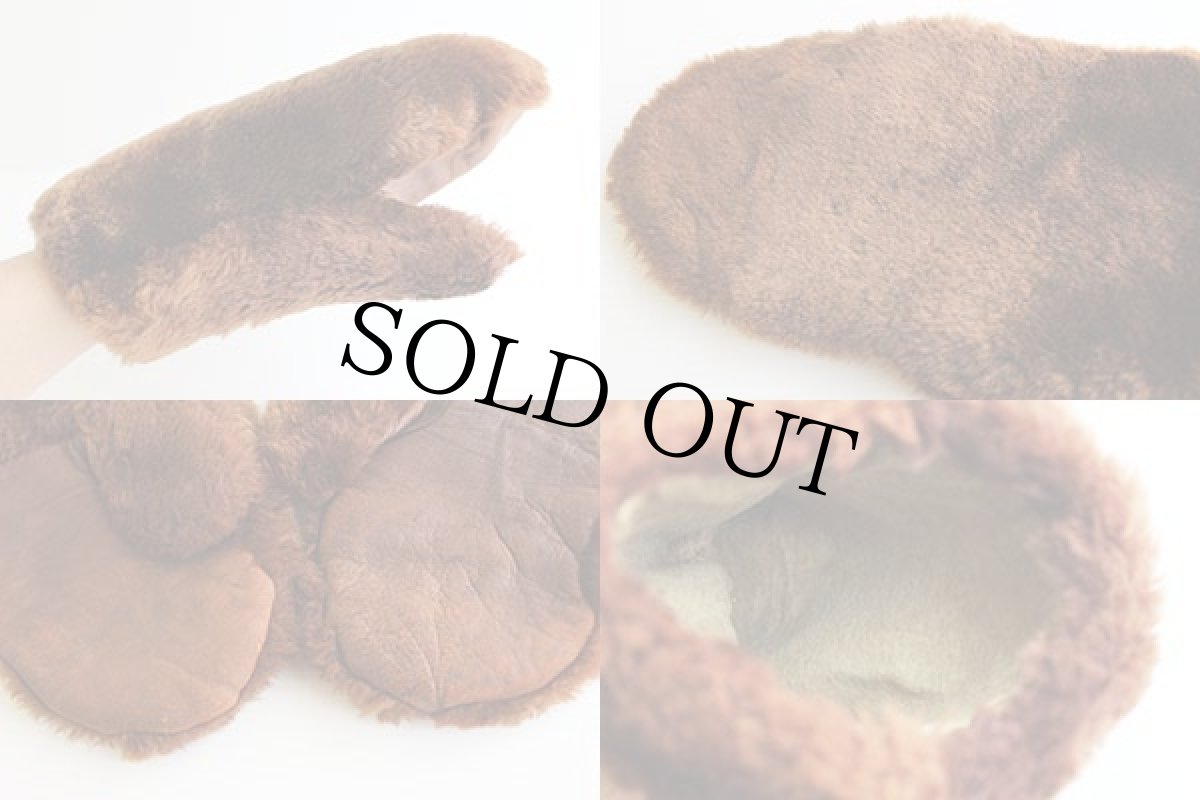 画像4: ビンテージ UNKNOWN ムートン ミトン グローブ 茶 (4)