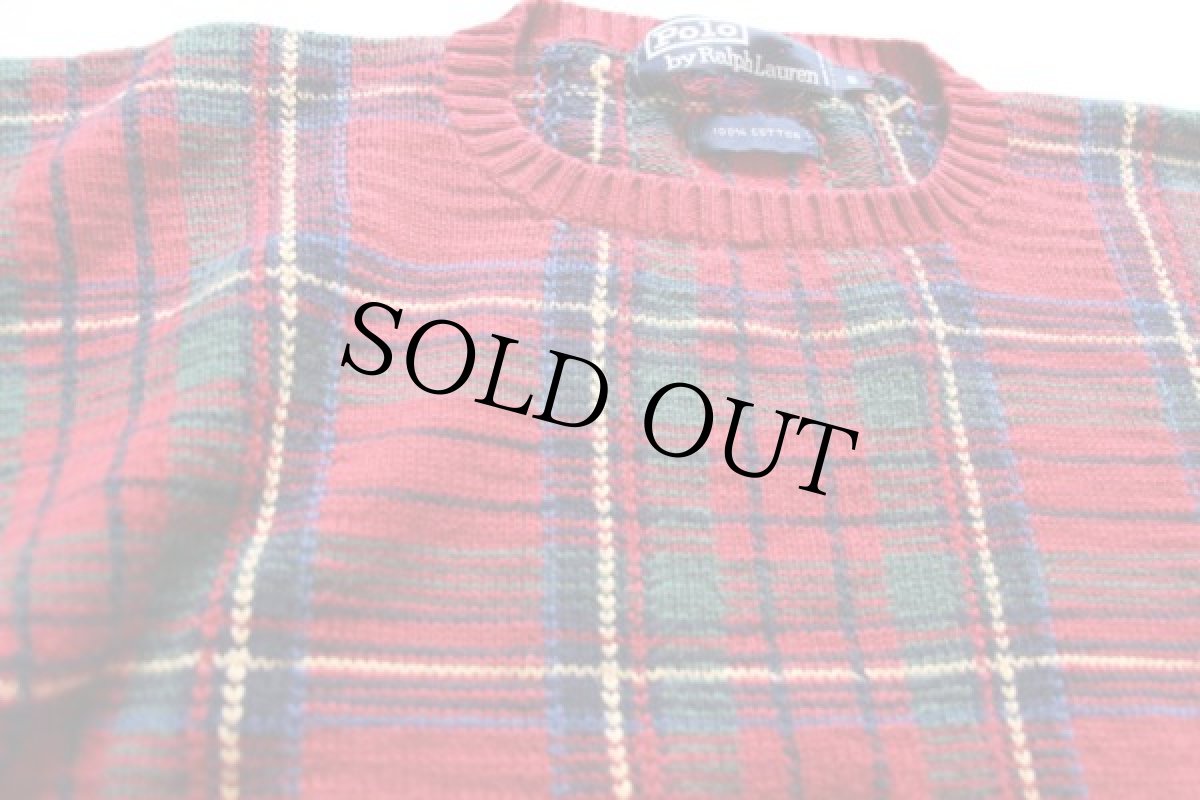 画像3: 90s ポロ ラルフローレン タータンチェック コットンニット セーター S (3)