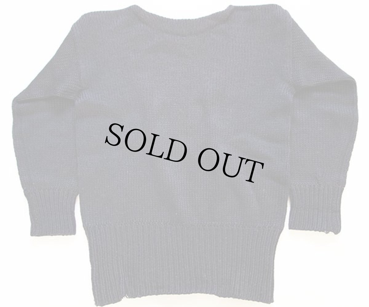 画像2: 40s UNKNOWN ボートネック ローゲージ ウールニット セーター 紺 (2)