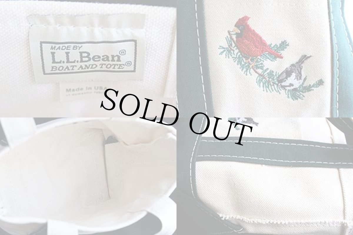画像3: USA製 L.L.Bean BOAT AND TOTE 鳥刺繍 キャンバス トートバッグ 白x緑 ミニ (3)