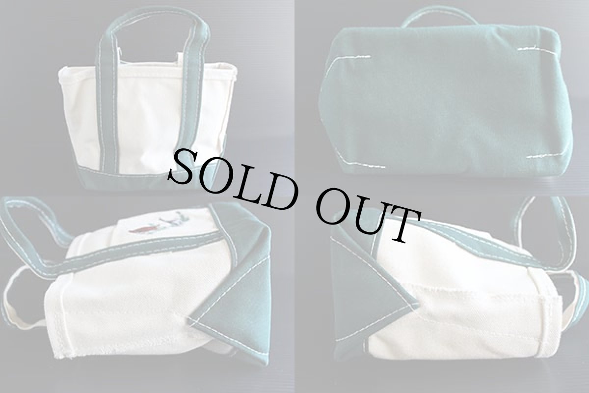 画像2: USA製 L.L.Bean BOAT AND TOTE 鳥刺繍 キャンバス トートバッグ 白x緑 ミニ (2)