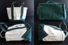 画像2: USA製 L.L.Bean BOAT AND TOTE 鳥刺繍 キャンバス トートバッグ 白x緑 ミニ (2)