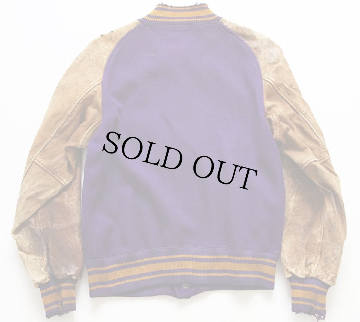 画像2: 40s SAND KNIT パッチ付き メルトン ウール 袖革スタジャン 紫 42 (2)