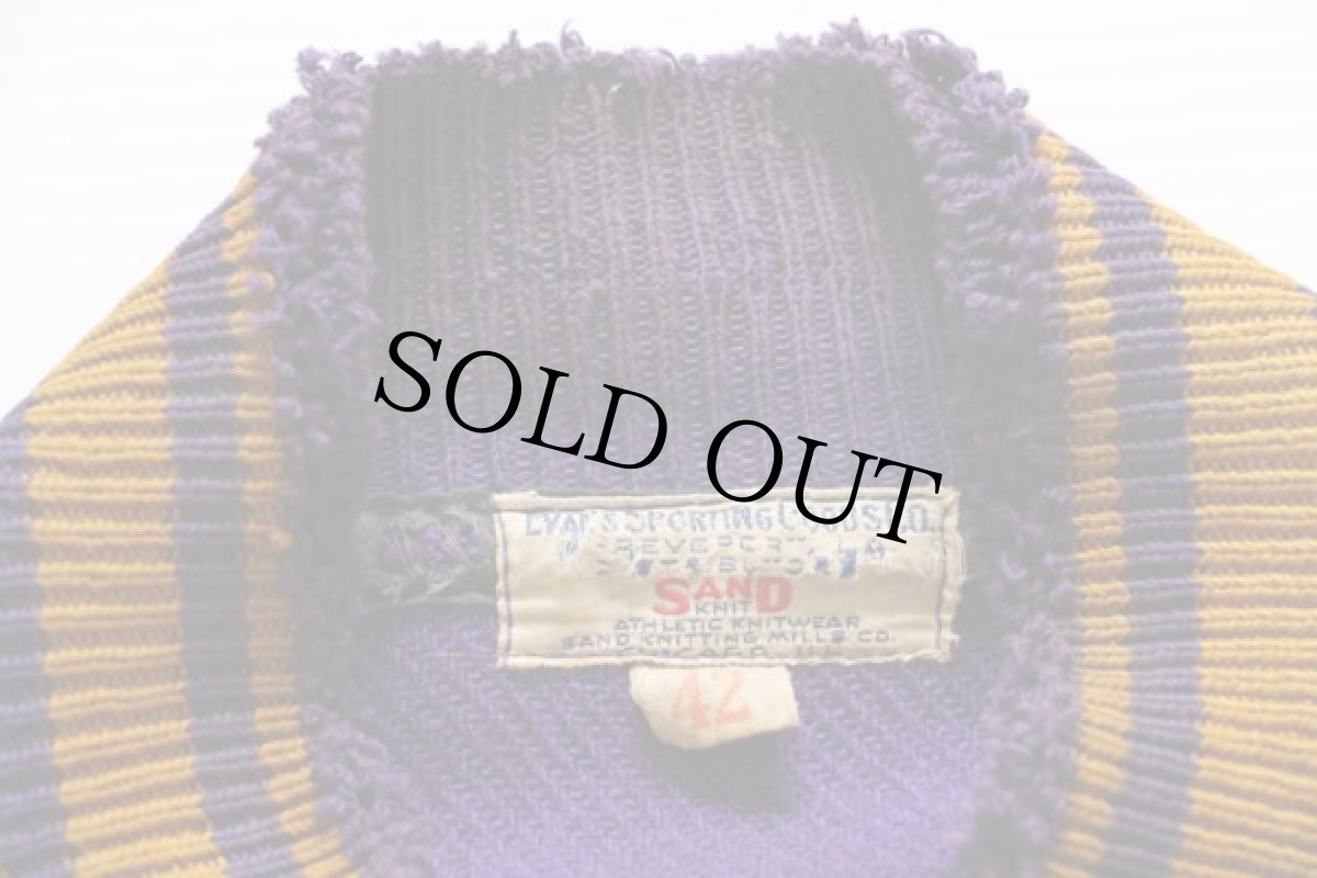 画像4: 40s SAND KNIT パッチ付き メルトン ウール 袖革スタジャン 紫 42 (4)