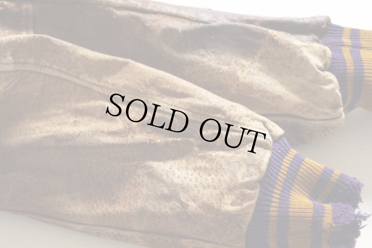 画像8: 40s SAND KNIT パッチ付き メルトン ウール 袖革スタジャン 紫 42 (8)