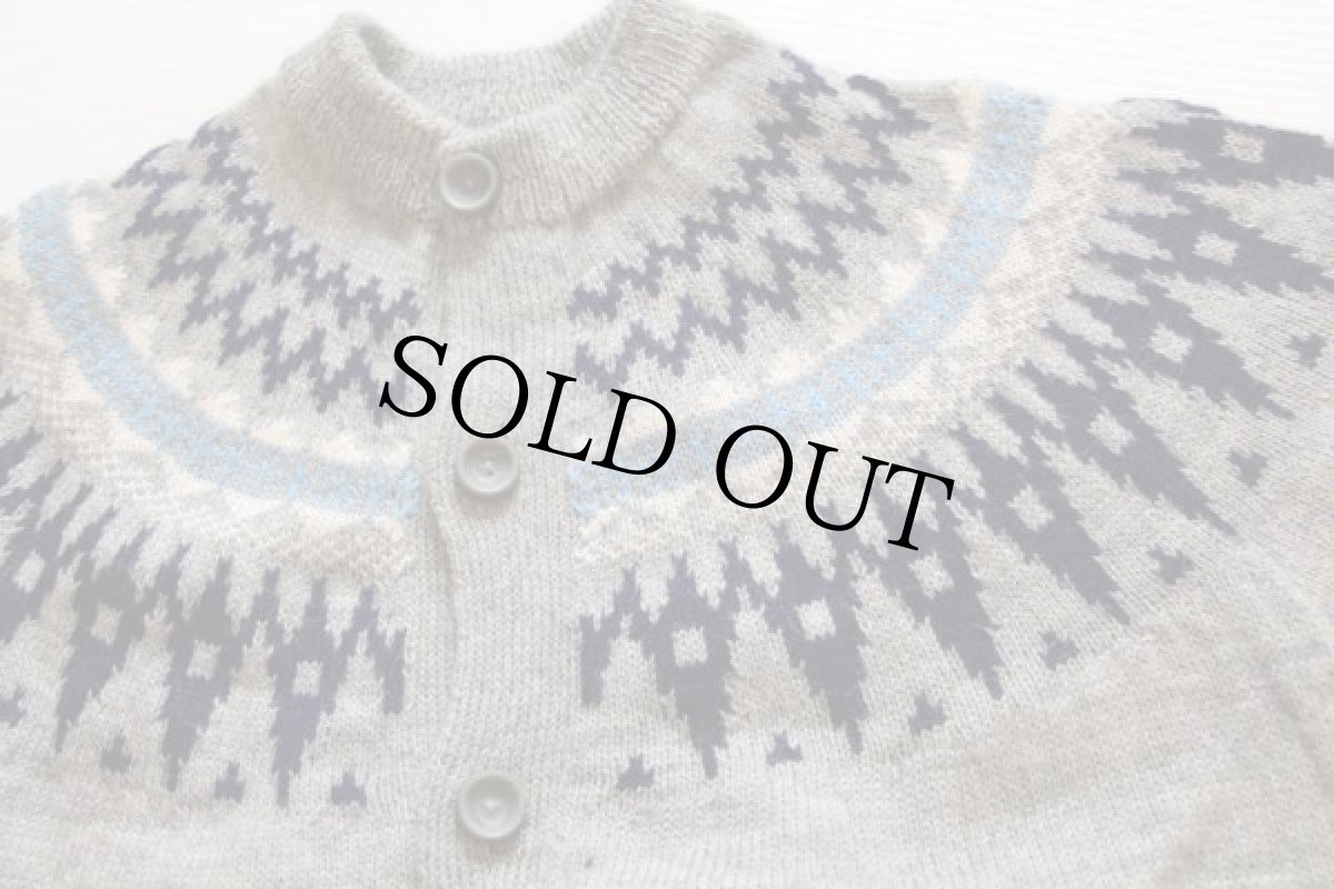 画像3: ビンテージ 丸ヨーク ノルディック柄 ウールニット カーディガン グレー (3)